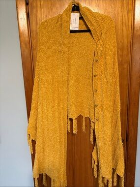 Lularoe Mimi Mustard Yellow Fringe Knit Women's Sweater Cardigan - One Size